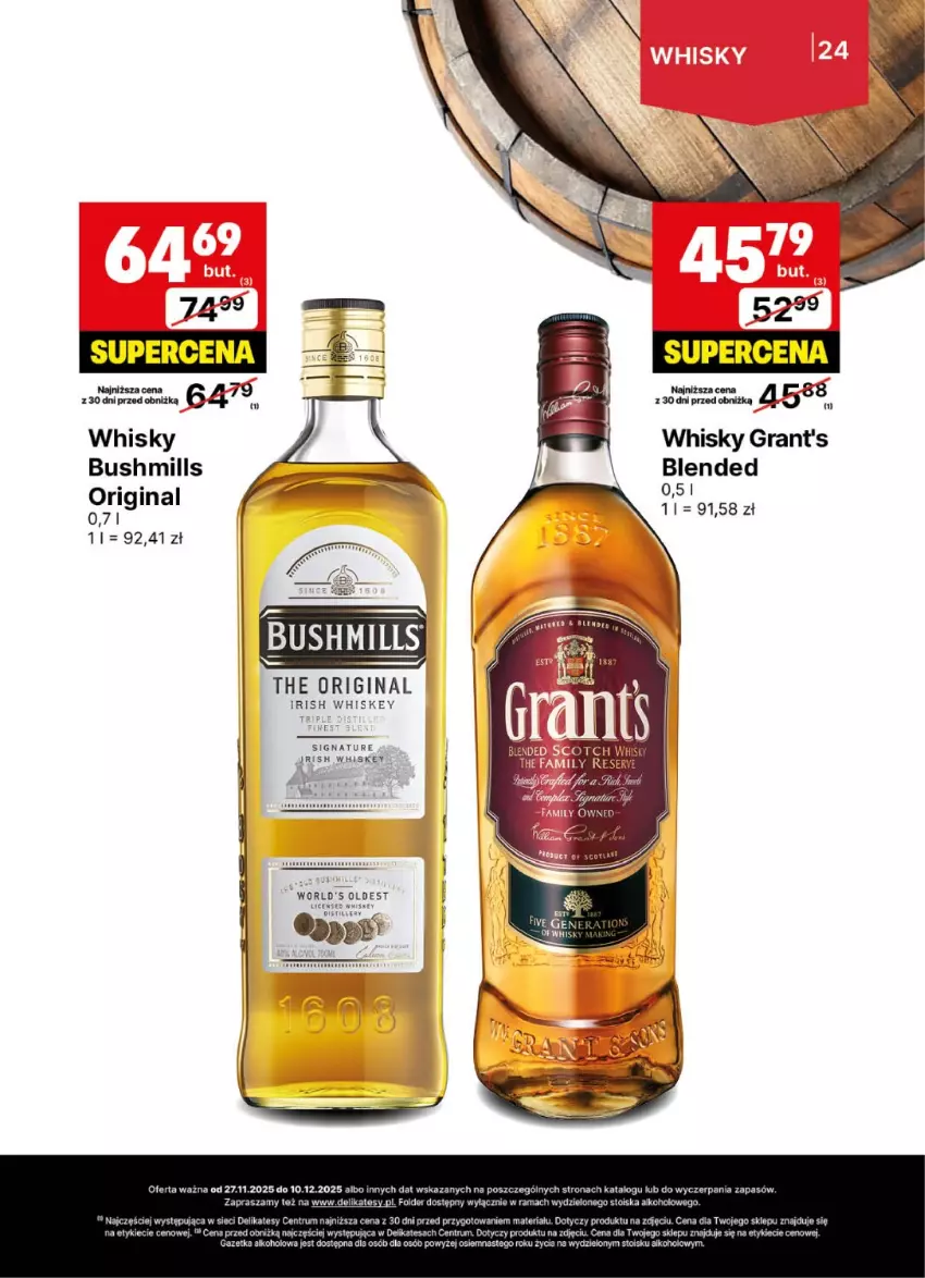 Gazetka promocyjna Delikatesy Centrum - Delibarek DC48-DC49 - ważna 27.11 do 10.12.2025 - strona 24 - produkty: Bushmills, Gin, Gra, Grant's, Por, Rama, Rum, Whiskey, Whisky