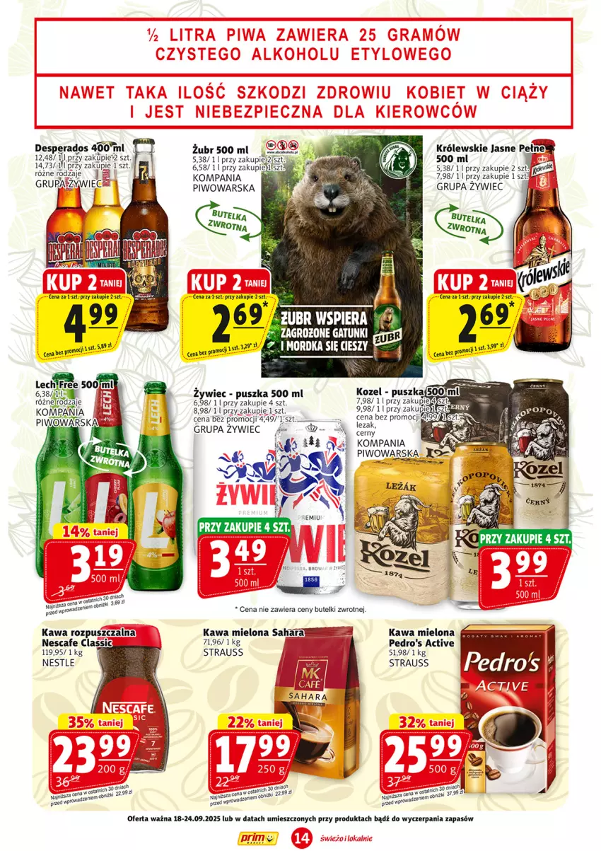 Gazetka promocyjna Prim Market - ważna 18.09 do 24.09.2025 - strona 14 - produkty: Desperados, Kawa, Kawa mielona, Kawa rozpuszczalna, Królewski, Piwo