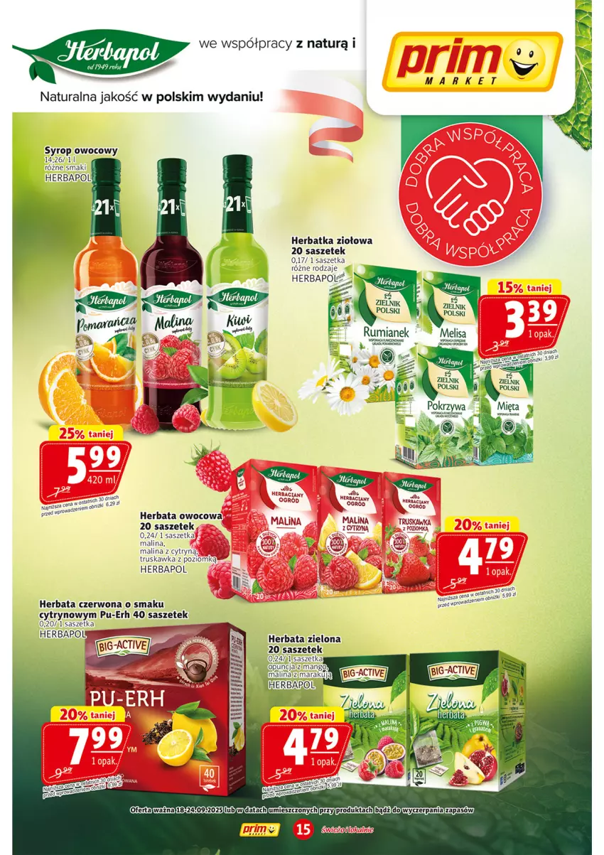Gazetka promocyjna Prim Market - ważna 18.09 do 24.09.2025 - strona 15 - produkty: Herbapol, Herbata, Herbata owocowa, Ogród, Syrop