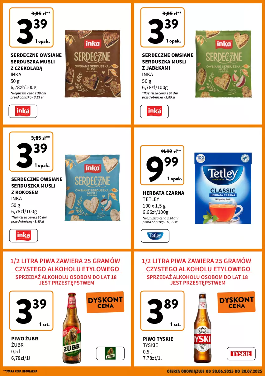 Gazetka promocyjna Intermarche - Gazetka Intermarche - ważna 30.06 do 20.07.2025 - strona 4 - produkty: Gra, Herbata, Herbata czarna, Inka, Jabłka, Kokos, Mus, Piwa, Piwo, Ser, Tetley, Tyskie