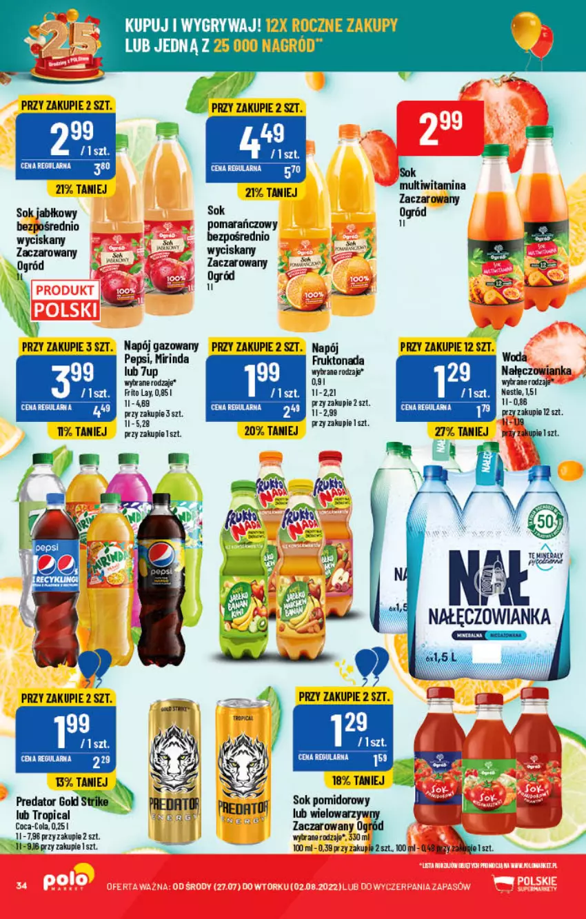 Gazetka promocyjna PoloMarket - Gazetka pomocyjna - ważna 27.07 do 02.08.2022 - strona 34 - produkty: 7up, Gry, Mirinda, Nałęczowianka, Napój, Napój gazowany, Ogród, Pepsi, Sok, Sok jabłkowy, Sok pomidorowy, Woda