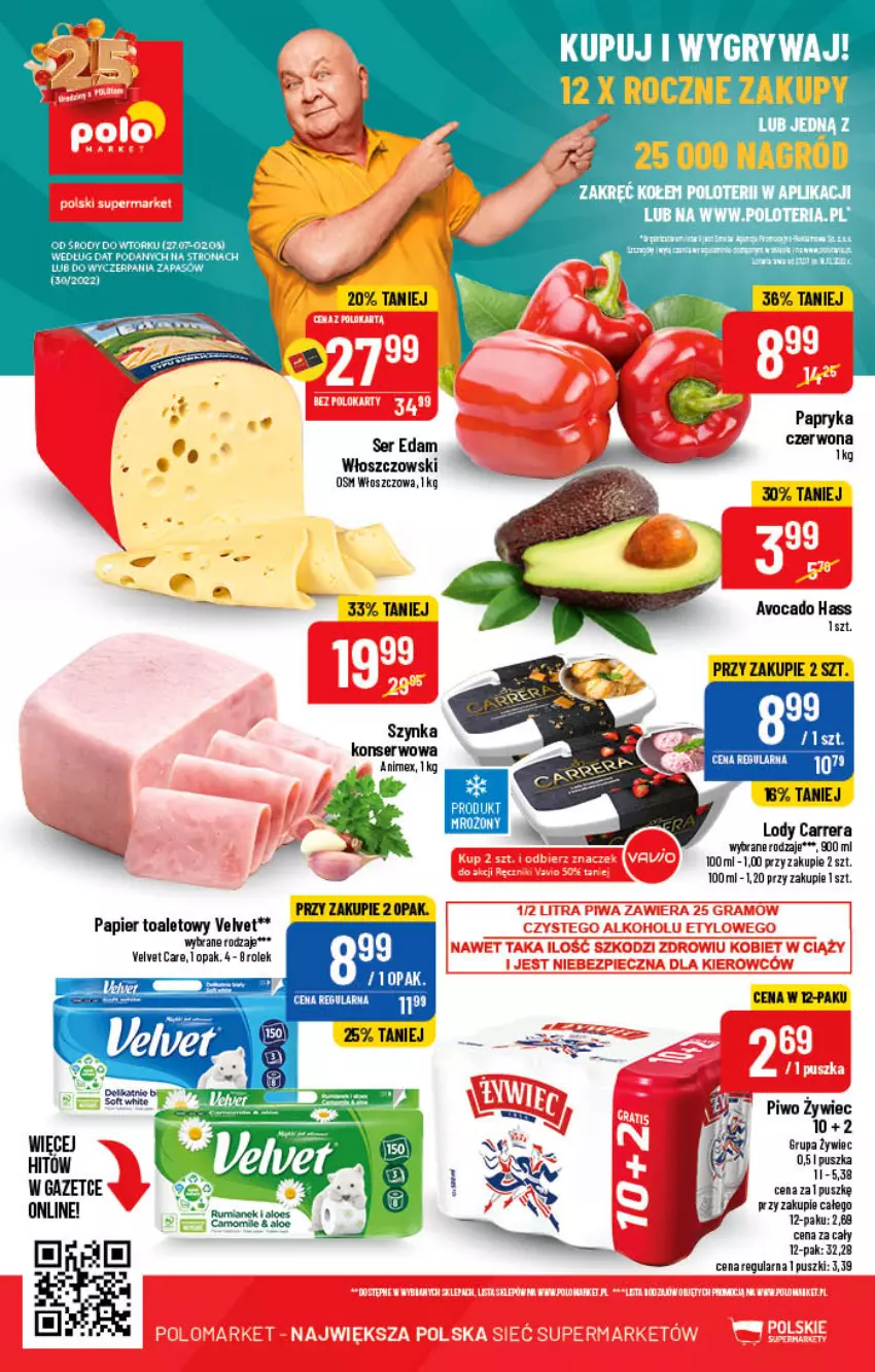 Gazetka promocyjna PoloMarket - Gazetka pomocyjna - ważna 27.07 do 02.08.2022 - strona 54 - produkty: Carrera, Edam, Gry, Lody, NBA, Papier, Papier toaletowy, Piwo, Ser, Szynka, Szynka konserwowa, Velvet, Włoszczowski