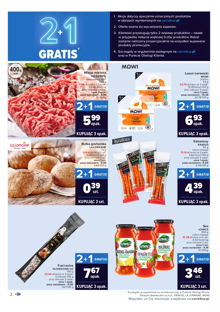 Gazetka promocyjna Carrefour - Gazetka Carrefour Zyskoteka - ważna 05.10 do 09.10.2021 - strona 2 - produkty: Bułka, Bułka grahamka, Gra, Kabanos, Kosz, Kotlet, Krakus, Mięso, Mięso mielone, Por, Sos