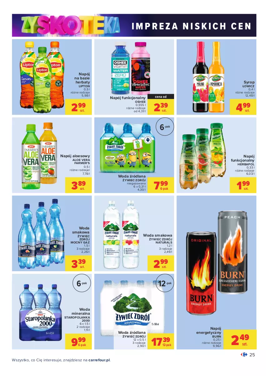 Gazetka promocyjna Carrefour - Gazetka Carrefour Zyskoteka - ważna 05.10 do 09.10.2021 - strona 25 - produkty: Aloe vera, Fa, Herbapol, LANA, Lipton, Napój, Napój energetyczny, Oshee, Staropolanka, Syrop, Woda, Woda mineralna