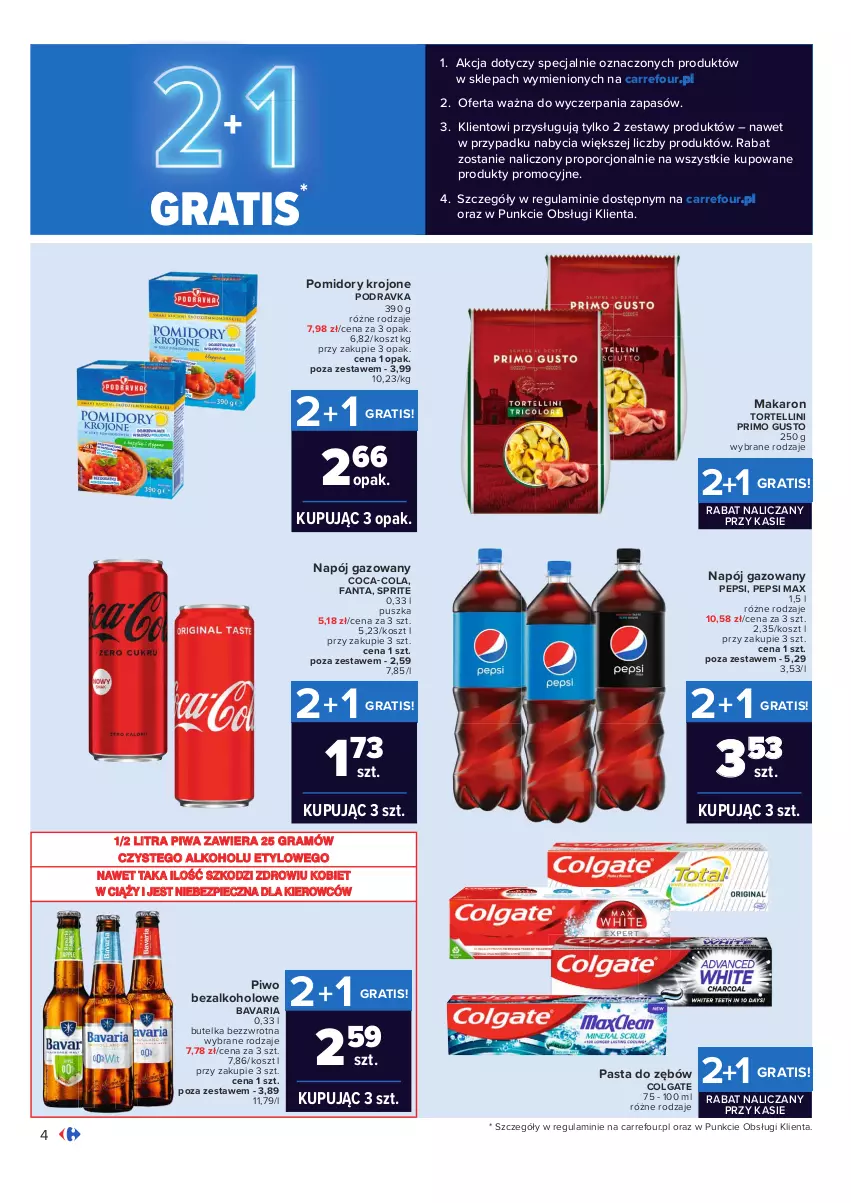 Gazetka promocyjna Carrefour - Gazetka Carrefour Zyskoteka - ważna 05.10 do 09.10.2021 - strona 4 - produkty: Coca-Cola, Colgate, Fa, Fanta, Gra, Kosz, LG, Makaron, Napój, Napój gazowany, Pasta do zębów, Pepsi, Pepsi max, Piec, Piwa, Piwo, Podravka, Pomidory, Pomidory krojone, Por, Sprite