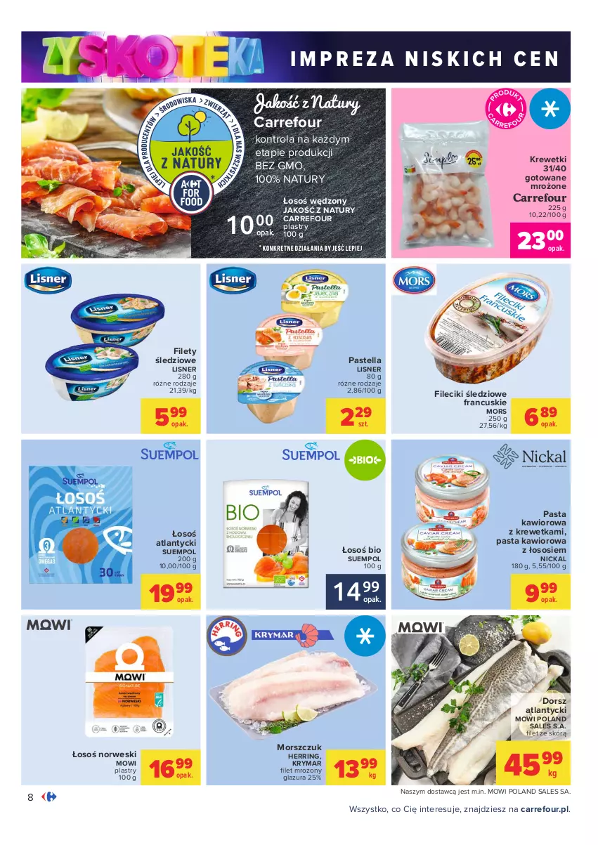 Gazetka promocyjna Carrefour - Gazetka Carrefour Zyskoteka - ważna 05.10 do 09.10.2021 - strona 8 - produkty: Dorsz, Glazura, Kawior, Krewetki, Lazur, Lisner, Pastella, Sos, Suempol