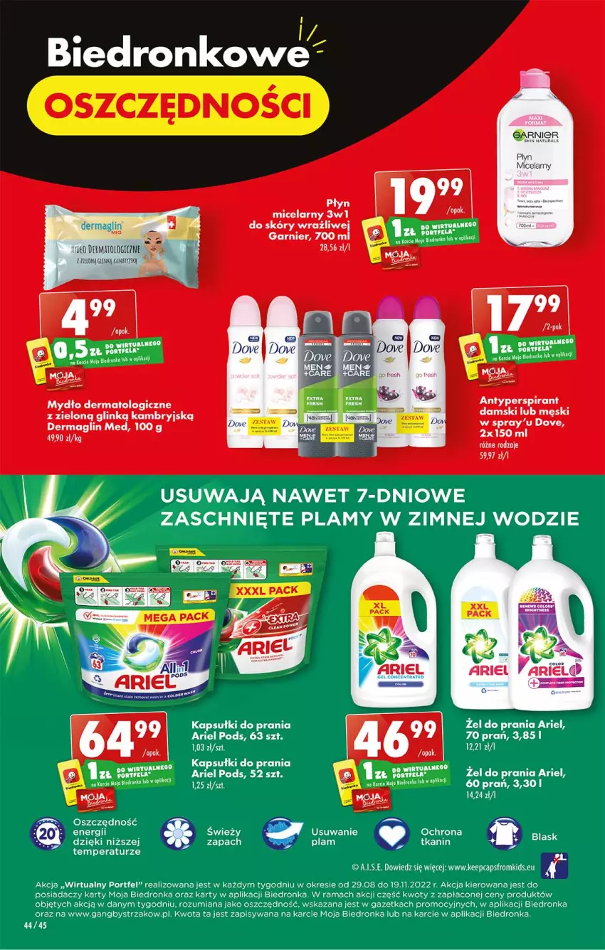 Gazetka promocyjna Ziko - Gazetka Ziko Dermo - ważna 03.11 do 09.11.2022 - strona 44 - produkty: Antyperspirant, Ariel, Dove, Dron, Garnier, Kapsułki do prania, LG, Mydło, Płyn micelarny, Por, Rama, Tera