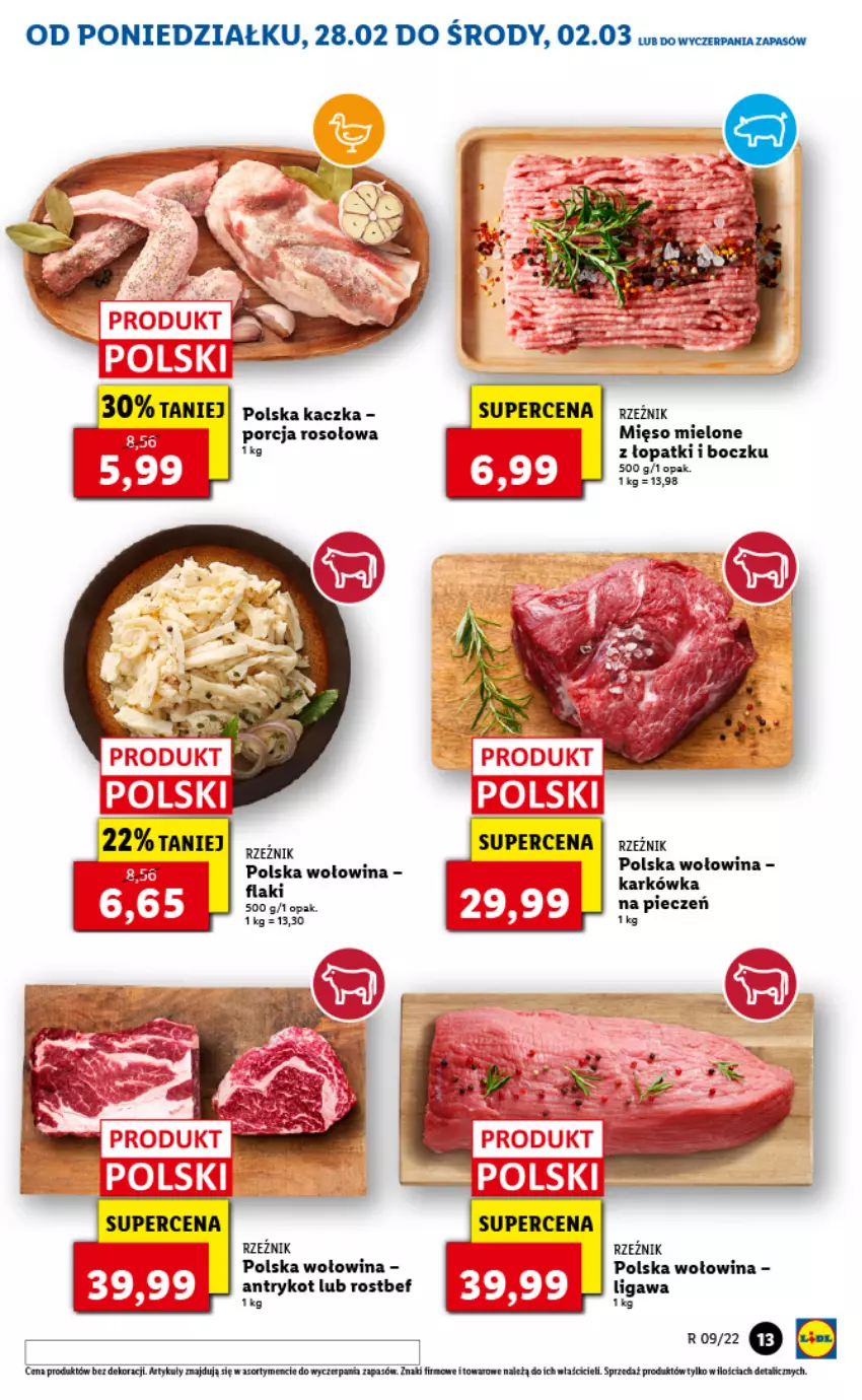 Gazetka promocyjna Lidl - GAZETKA - ważna 28.02 do 02.03.2022 - strona 13 - produkty: Fa, Kaczka, Mięso, Mięso mielone, Piec, Por, Rostbef, Wołowina