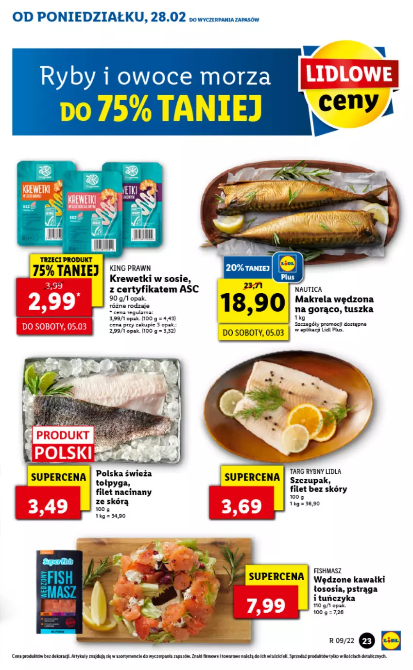 Gazetka promocyjna Lidl - GAZETKA - ważna 28.02 do 02.03.2022 - strona 23 - produkty: Fa, Kawa, Krewetki, Owoce, Owoce morza, Pstrąg, Rama, Ryby i owoce morza, Sos, Tuńczyk, Tusz, Zupa