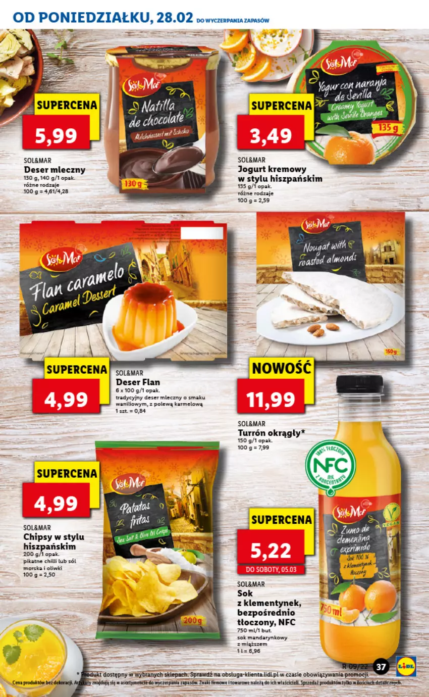 Gazetka promocyjna Lidl - GAZETKA - ważna 28.02 do 02.03.2022 - strona 37 - produkty: Chipsy, Deser, Deser mleczny, Jogurt, Oliwki, Ser, Sok