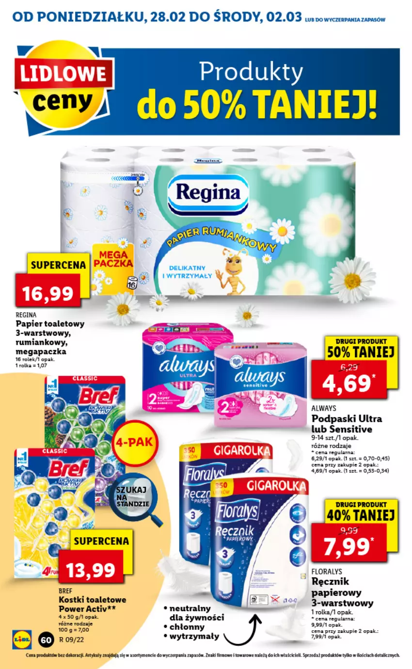 Gazetka promocyjna Lidl - GAZETKA - ważna 28.02 do 02.03.2022 - strona 60 - produkty: Always, Bref, Flora, Gin, Papier, Papier toaletowy, Podpaski, Ręcznik, Rum