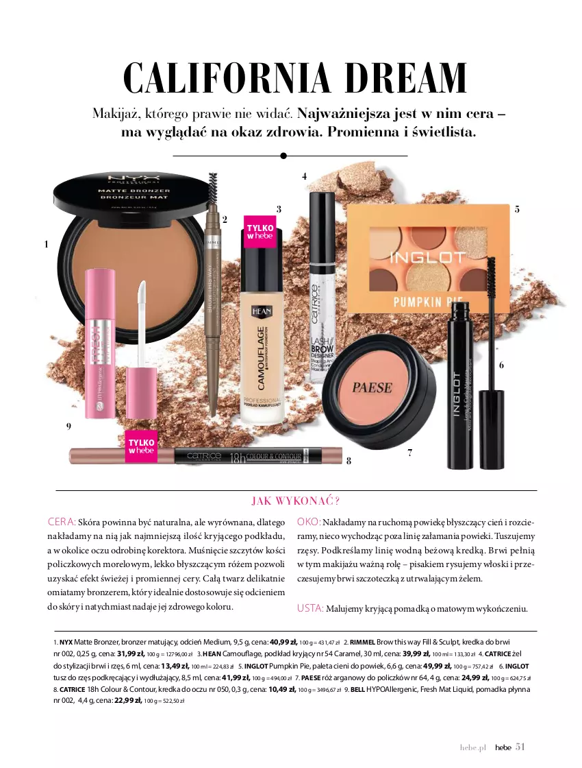 Gazetka promocyjna Hebe - Magazyn - ważna 01.05 do 30.06.2021 - strona 51 - produkty: Bell, Bell HypoAllergenic, Bronzer, Catrice, Cień, Kredka, Kredka do brwi, Makijaż, PAESE, Paleta, Podkład, Tusz