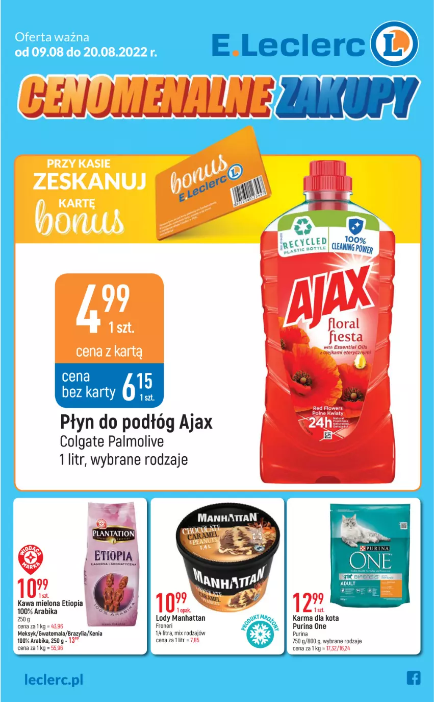 Gazetka promocyjna E Leclerc - ważna 09.08 do 20.08.2022 - strona 1 - produkty: Ajax, Colgate, Kawa, Kawa mielona, LG, Lody, Palmolive, Pur, Purina