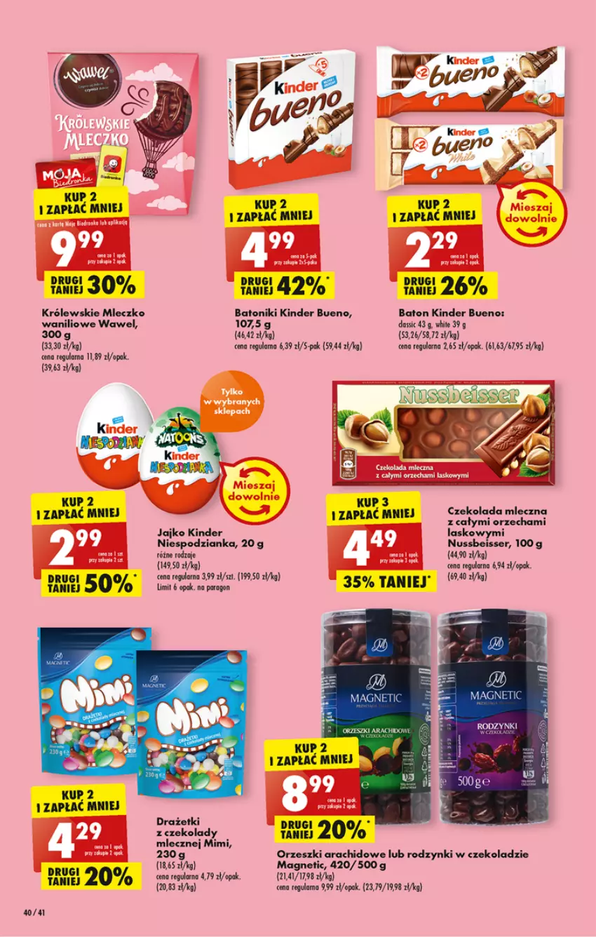 Gazetka promocyjna Biedronka - Gazetka - Biedronka.pl - ważna 12.12 do 17.12.2022 - strona 40 - produkty: Baton, Czekolada, Czekolada mleczna, Kinder, Kinder Bueno, Królewski, Królewskie Mleczko, Mleczko, Orzeszki, Rodzynki, Ser, Tonik, Wawel