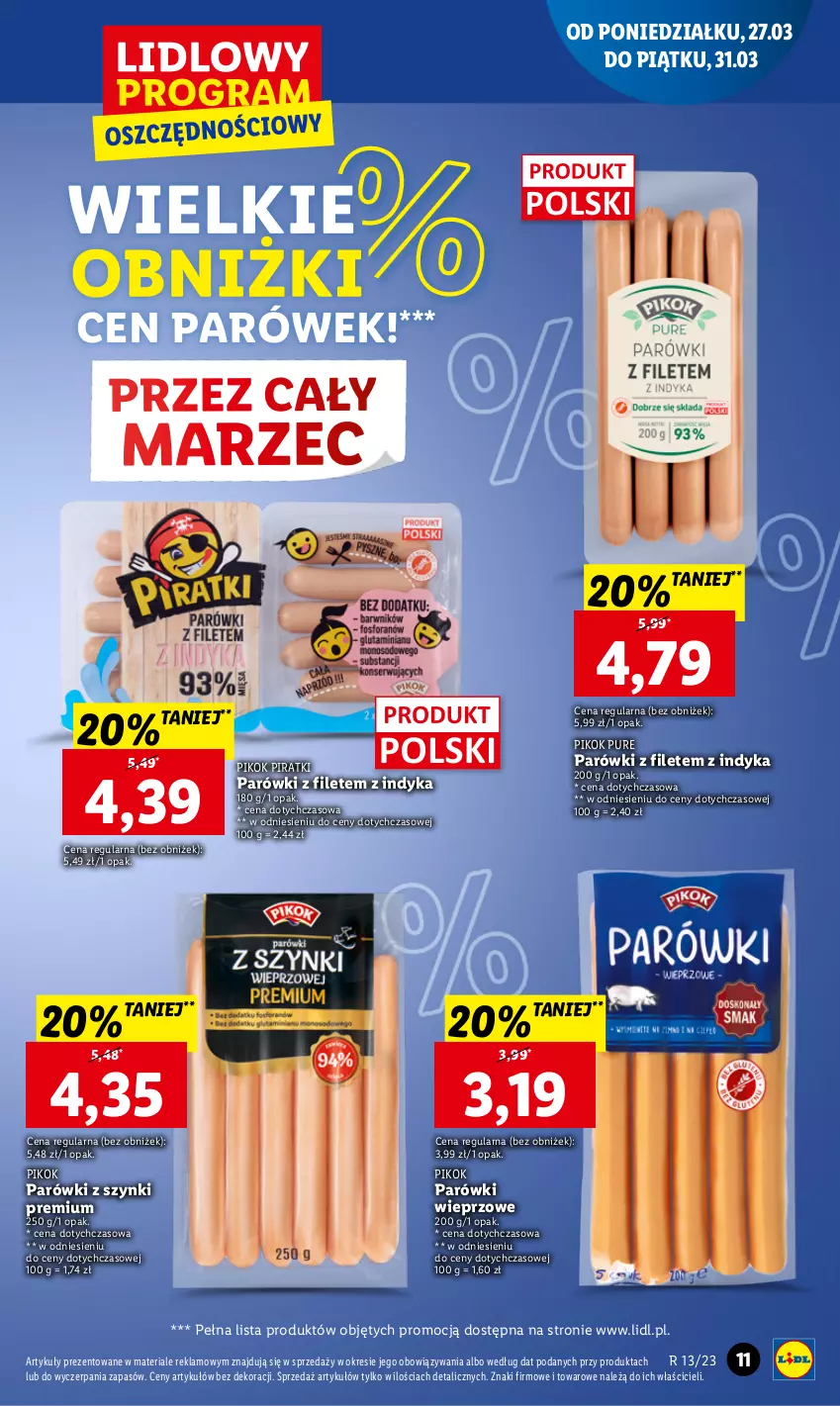 Gazetka promocyjna Lidl - GAZETKA - ważna 27.03 do 29.03.2023 - strona 11 - produkty: Parówki, Parówki z szynki, PIKOK, Pur