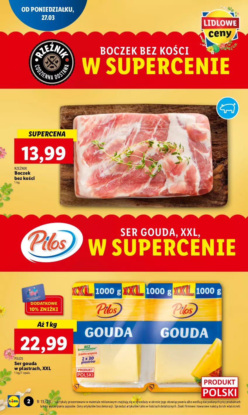 Gazetka promocyjna Lidl - GAZETKA - ważna 27.03 do 29.03.2023 - strona 2 - produkty: Boczek, Boczek bez kości, Gouda, Pilos, Ser