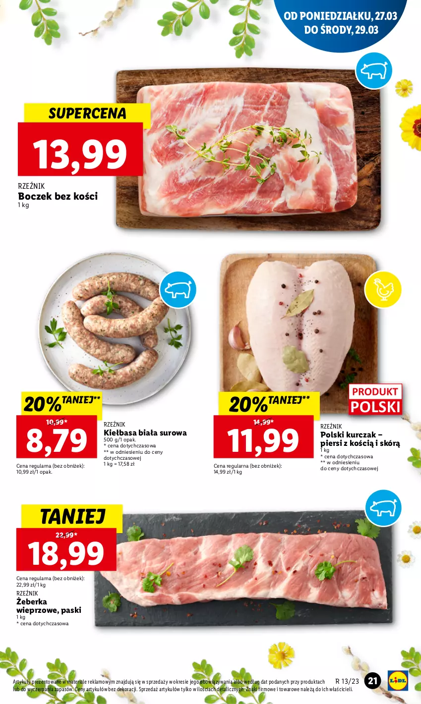 Gazetka promocyjna Lidl - GAZETKA - ważna 27.03 do 29.03.2023 - strona 25 - produkty: Boczek, Boczek bez kości, Kiełbasa, Kiełbasa biała, Kurczak