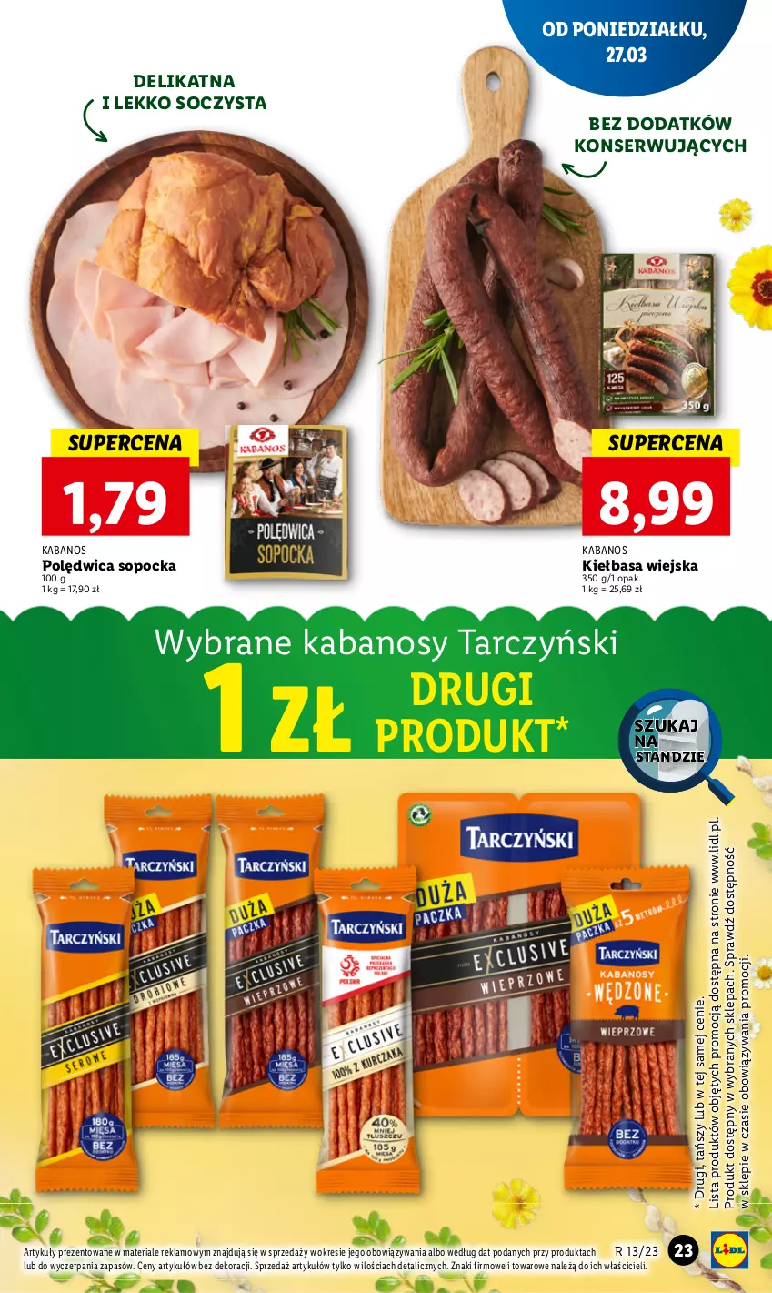 Gazetka promocyjna Lidl - GAZETKA - ważna 27.03 do 29.03.2023 - strona 27 - produkty: Kabanos, Kiełbasa, Kiełbasa wiejska, Polędwica, Ser, Tarczyński