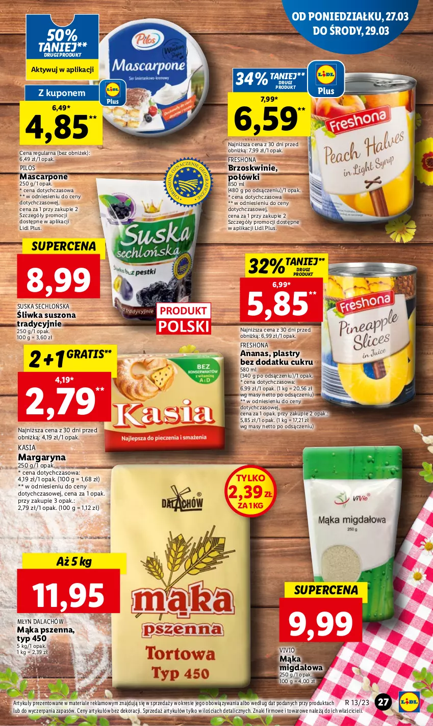 Gazetka promocyjna Lidl - GAZETKA - ważna 27.03 do 29.03.2023 - strona 33 - produkty: Ananas, Brzoskwinie, Gra, Kasia, Mąka, Mąka pszenna, Margaryna, Mascarpone, Pilos