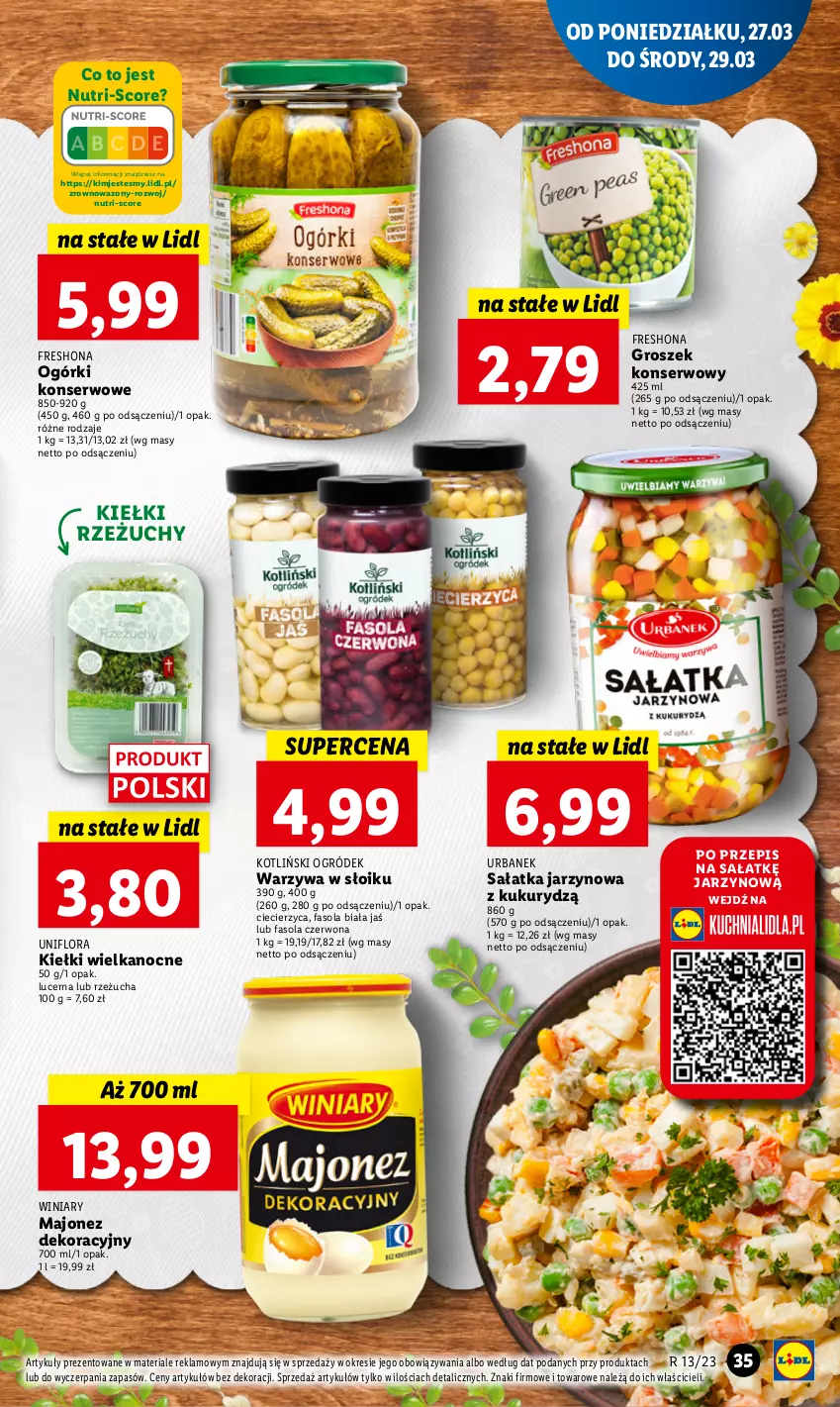 Gazetka promocyjna Lidl - GAZETKA - ważna 27.03 do 29.03.2023 - strona 41 - produkty: Fa, Fasola, Flora, Groszek, Kiełki, Majonez, Ogórki konserwowe, Ogród, Rzeżucha, Sałat, Sałatka, Ser, Warzywa, Wazon, Winiary