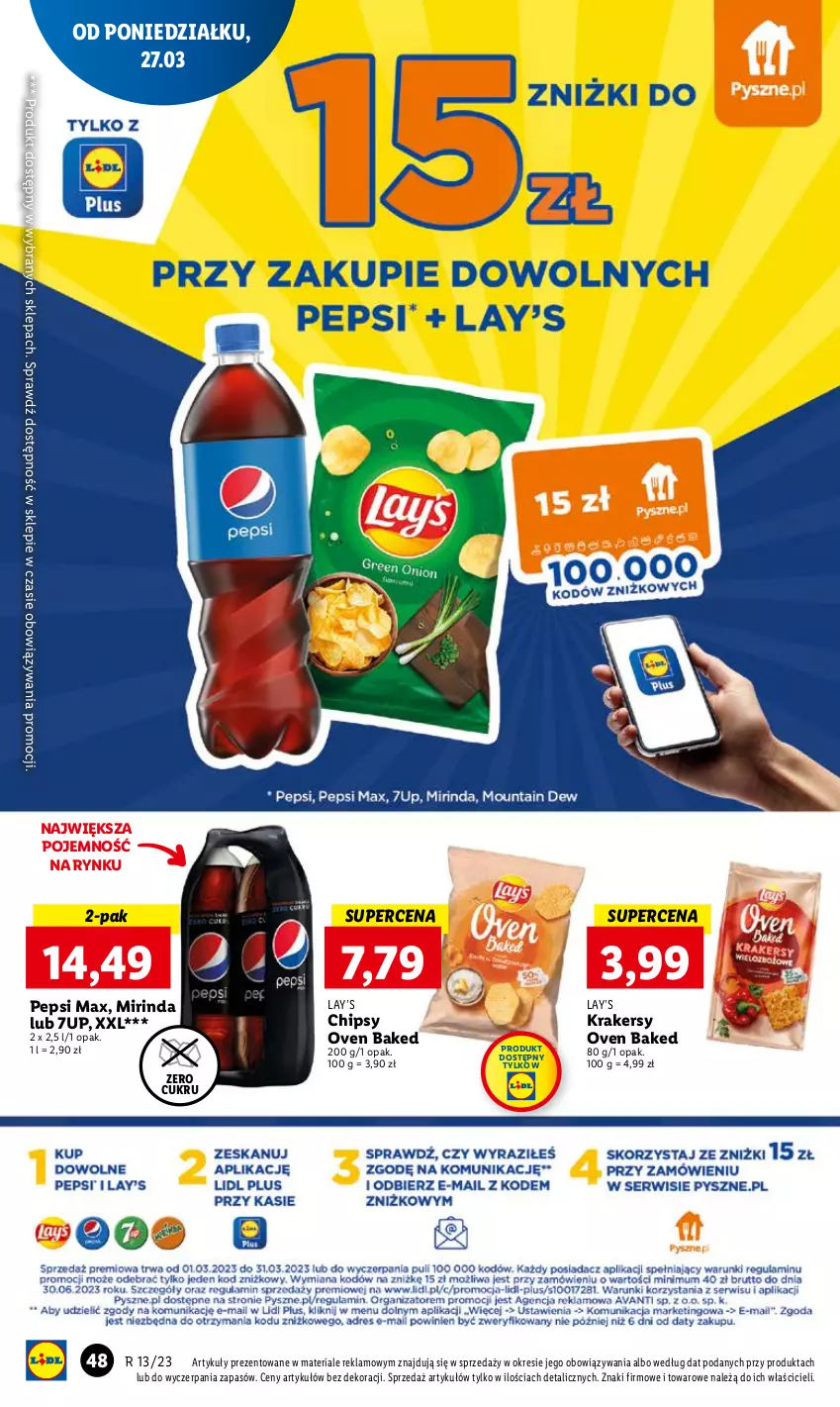 Gazetka promocyjna Lidl - GAZETKA - ważna 27.03 do 29.03.2023 - strona 54 - produkty: 7up, Chipsy, Krakersy, Lay’s, Mirinda, Pepsi, Pepsi max