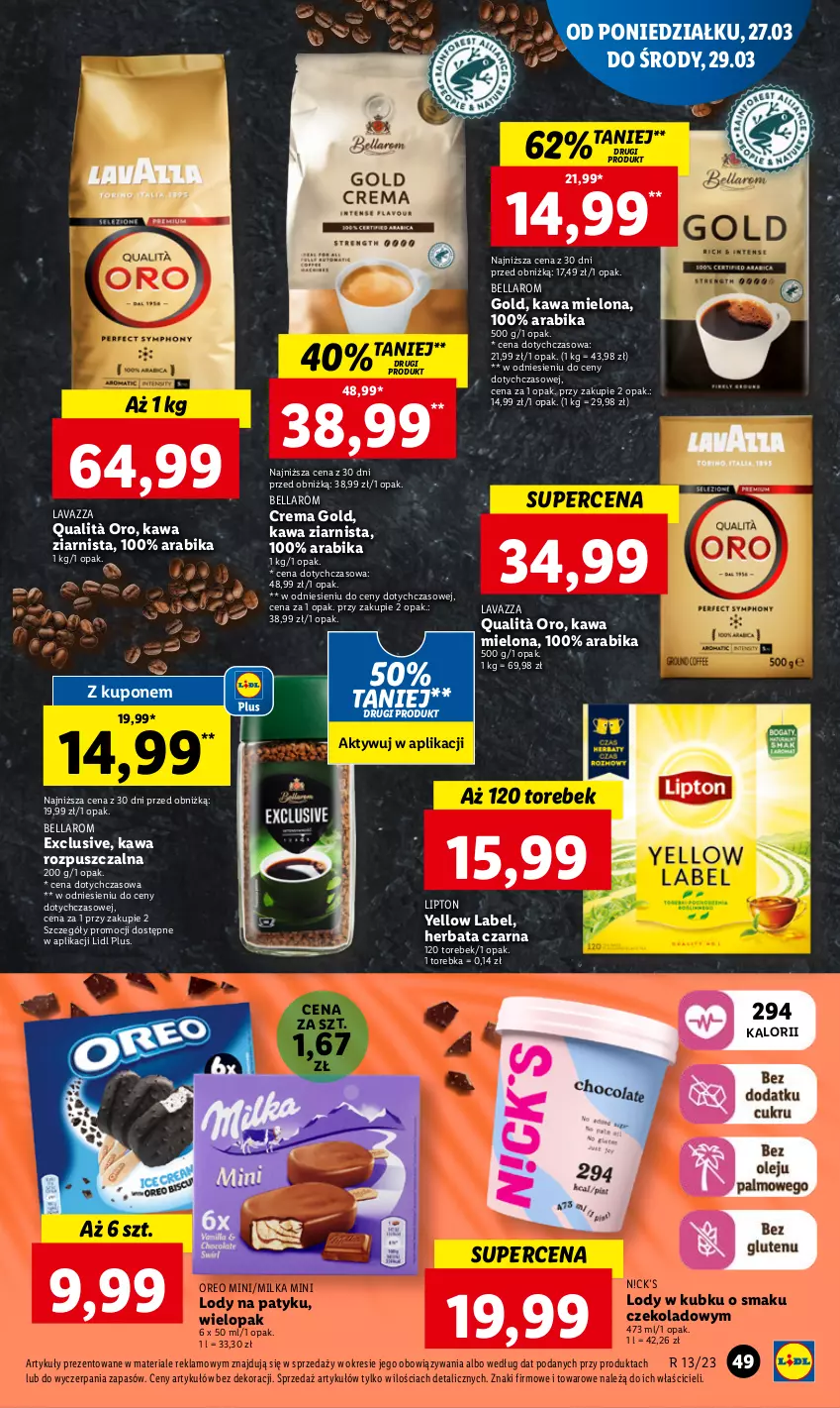 Gazetka promocyjna Lidl - GAZETKA - ważna 27.03 do 29.03.2023 - strona 55 - produkty: Bell, Bella, Herbata, Herbata czarna, Kawa, Kawa mielona, Kawa rozpuszczalna, Kawa ziarnista, Lavazza, Lipton, Lody, Milka, Oreo, Torebka