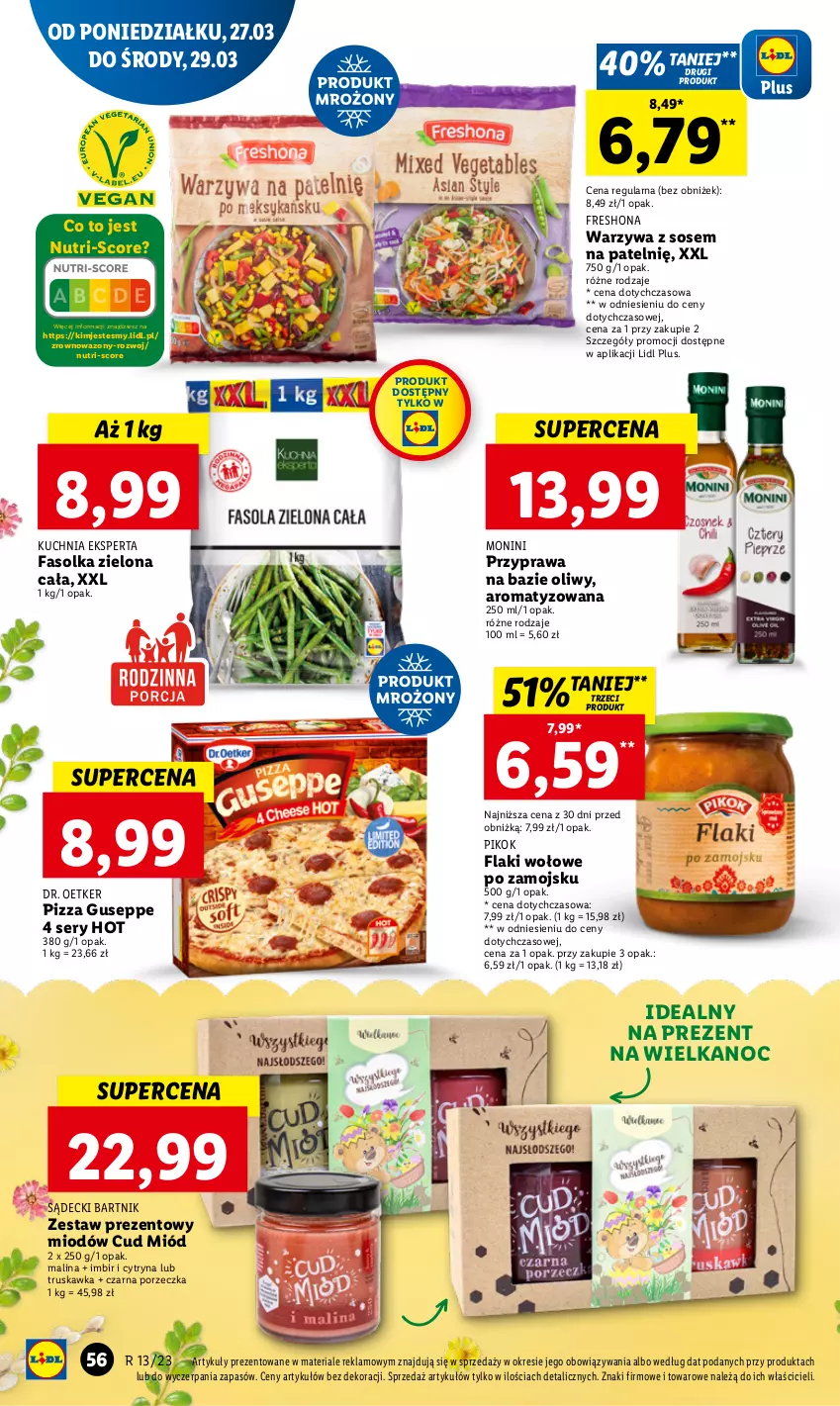 Gazetka promocyjna Lidl - GAZETKA - ważna 27.03 do 29.03.2023 - strona 62 - produkty: Dr. Oetker, Fa, Flaki, Flaki wołowe, Imbir, Kuchnia, Miód, Monini, PIKOK, Pizza, Por, Ser, Sos, Warzywa, Wazon, Zestaw prezentowy