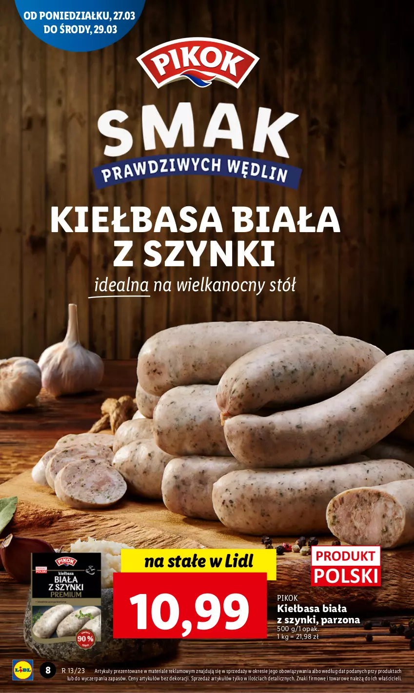 Gazetka promocyjna Lidl - GAZETKA - ważna 27.03 do 29.03.2023 - strona 8 - produkty: Kiełbasa, Kiełbasa biała, PIKOK, Stół