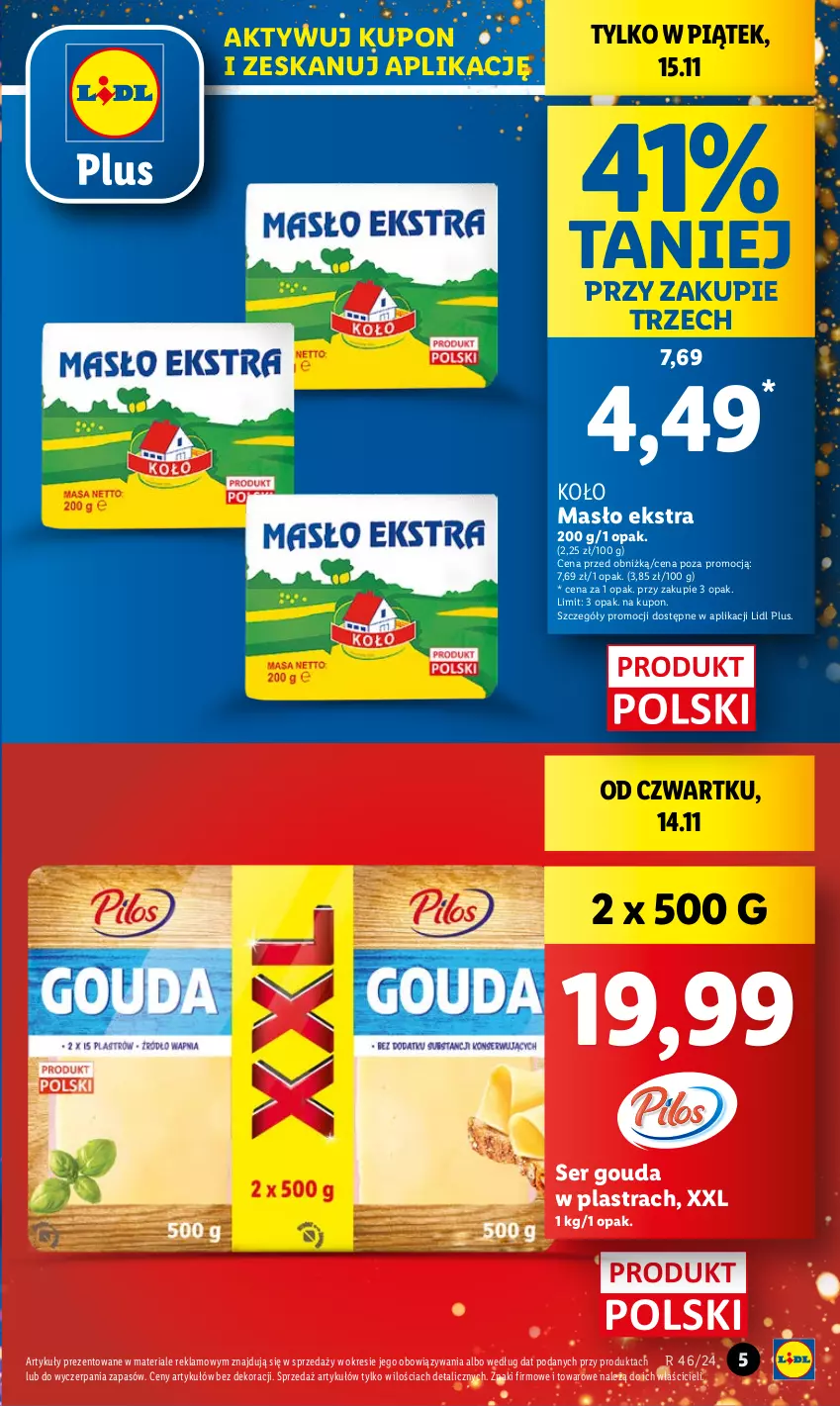 Gazetka promocyjna Lidl - GAZETKA - ważna 14.11 do 16.11.2024 - strona 5 - produkty: Gouda, Masło, Ser