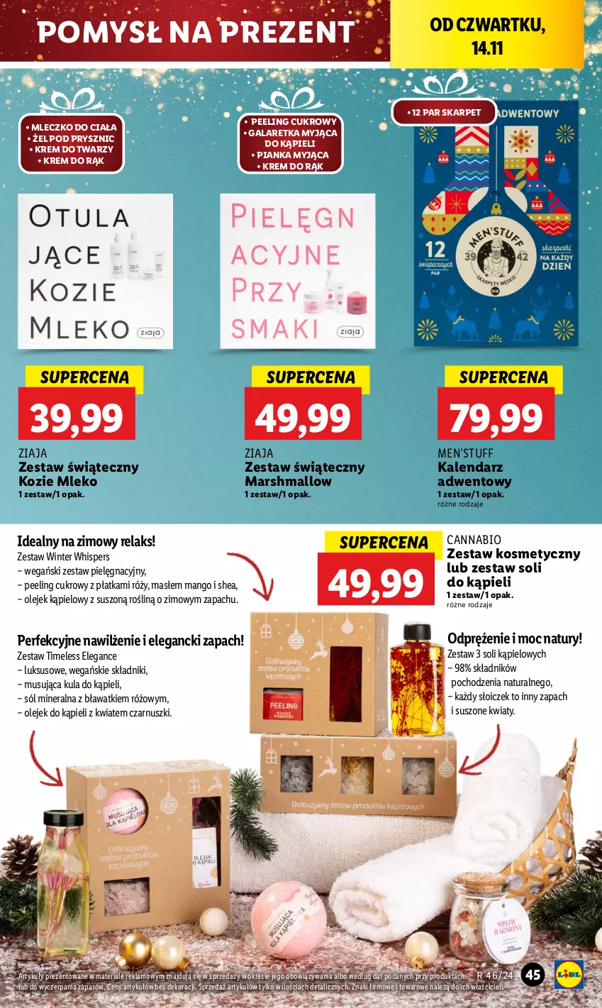 Gazetka promocyjna Lidl - GAZETKA - ważna 14.11 do 16.11.2024 - strona 51 - produkty: Gala, Galaretka, Kalendarz, Kalendarz adwentowy, Karp, Krem do rąk, Krem do twarzy, Kula do kąpieli, Mango, Mars, Mleczko, Mleczko do ciała, Mleko, Mus, Olej, Peeling, Sól, Ziaja