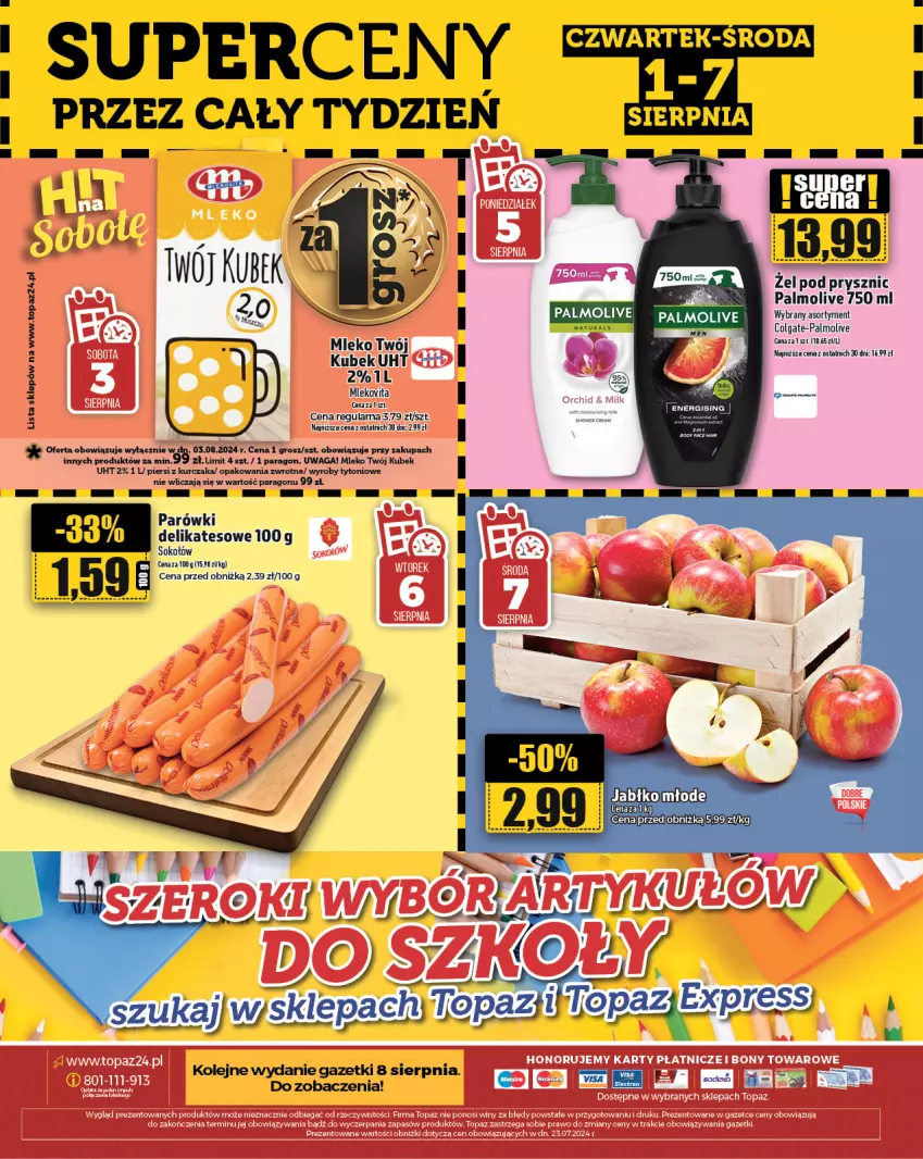 Gazetka promocyjna Topaz - Gazetka - ważna 01.08 do 07.08.2024 - strona 28 - produkty: Colgate, Gra, Kubek, LG, Mleko, Mlekovita, Olej, Palmolive, Parówki, Waga