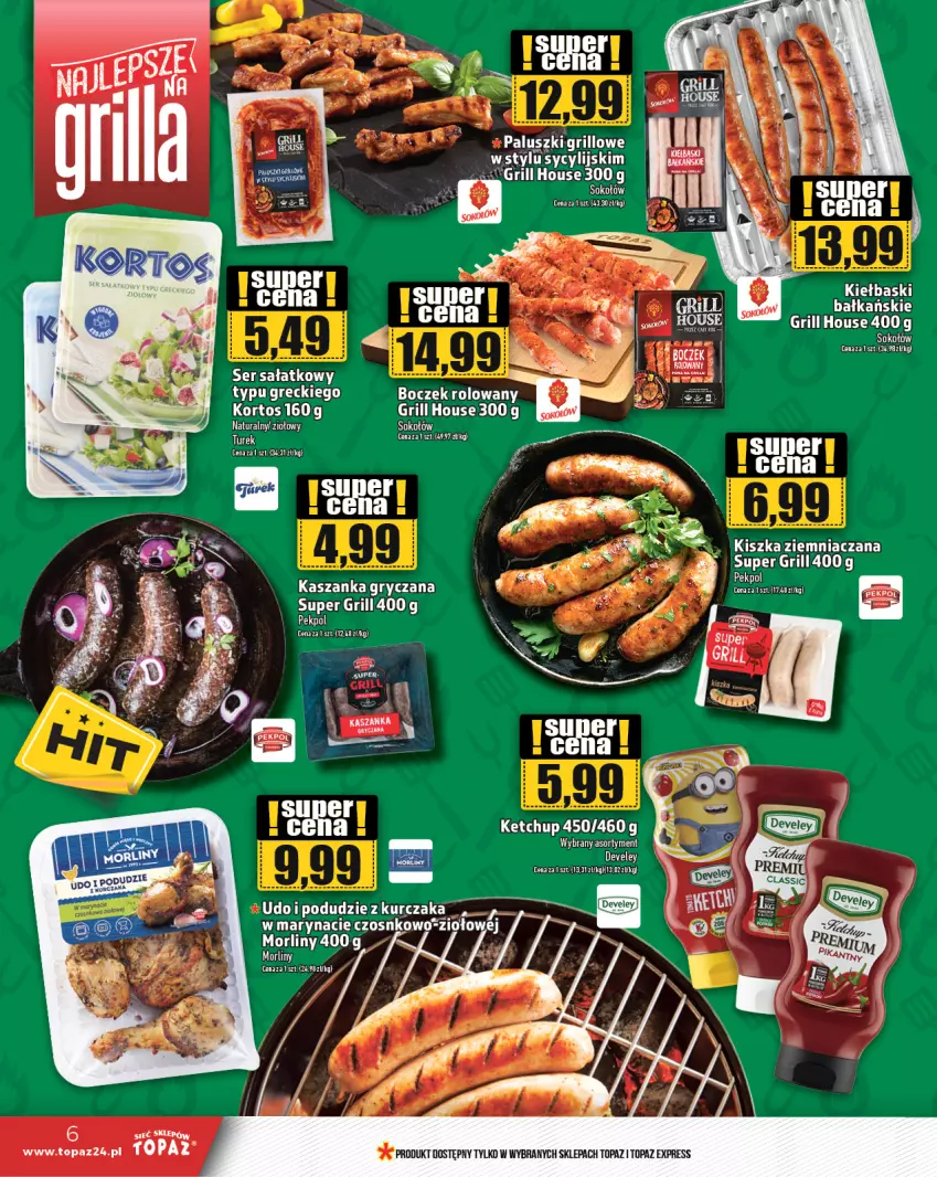 Gazetka promocyjna Topaz - Gazetka - ważna 01.08 do 07.08.2024 - strona 6 - produkty: Grill, Gry, Kasza, Kaszanka, Ketchup, Kurczak, Morliny, Sałat, Ser, Sok, Sokołów, Top