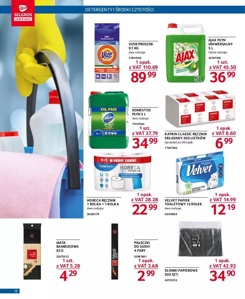 Gazetka promocyjna Selgros - Oferta dla gastronomii - ważna 02.02 do 15.02.2023 - strona 12 - produkty: Ajax, Domestos, Mata bambusowa, Papier, Papier toaletowy, Ręcznik, Sushi, Velvet, Vizir