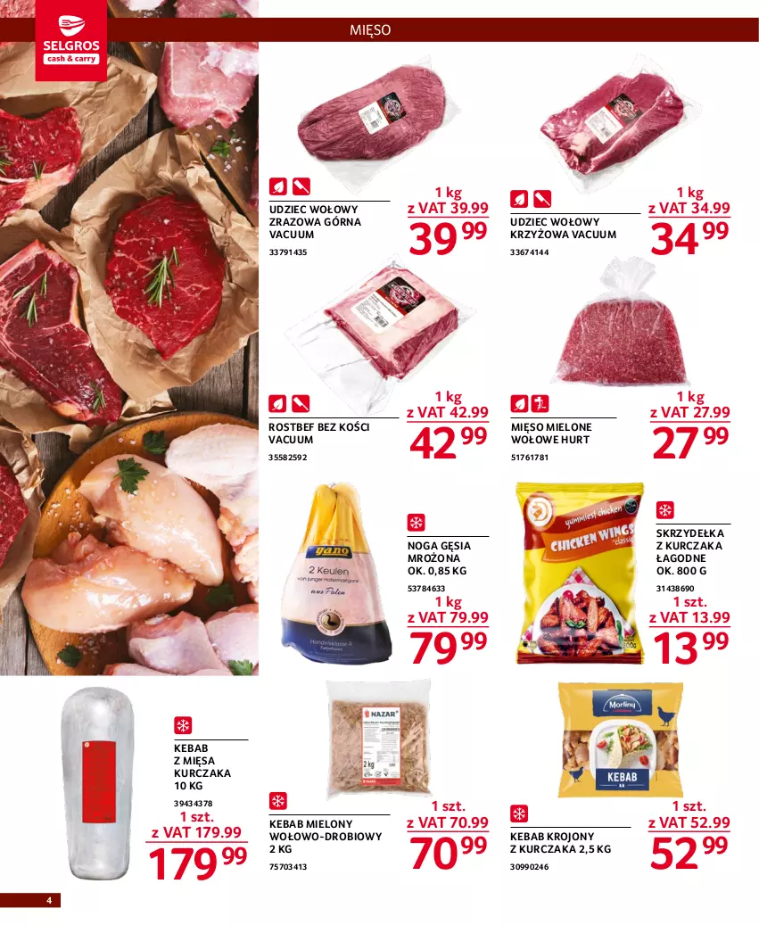 Gazetka promocyjna Selgros - Oferta dla gastronomii - ważna 02.02 do 15.02.2023 - strona 4 - produkty: Kebab, Kurczak, Mięso, Mięso mielone, Rostbef, Skrzydełka z kurczaka, Udziec wołowy