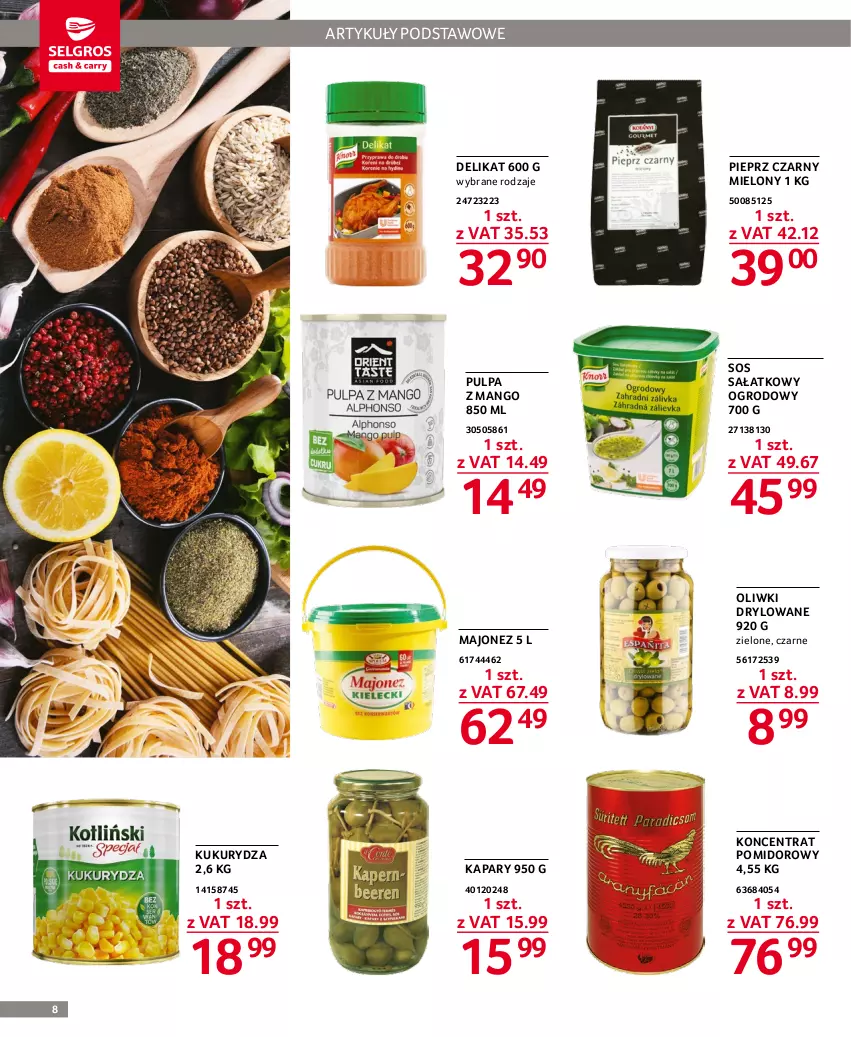 Gazetka promocyjna Selgros - Oferta dla gastronomii - ważna 02.02 do 15.02.2023 - strona 8 - produkty: Kapary, Koncentrat pomidorowy, Kukurydza, Majonez, Mango, Oliwki, Pieprz, Sałat, Sos