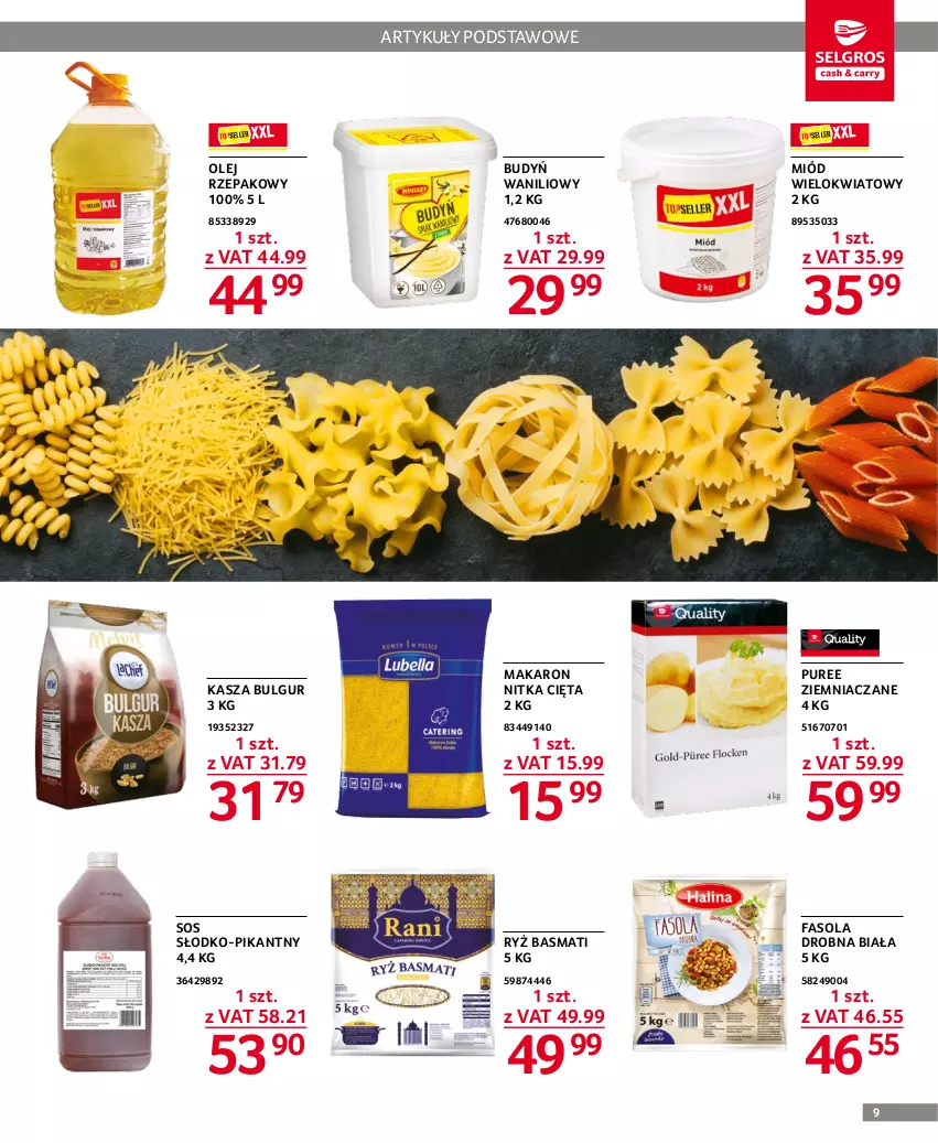 Gazetka promocyjna Selgros - Oferta dla gastronomii - ważna 02.02 do 15.02.2023 - strona 9 - produkty: Budyń, Bulgur, Fa, Fasola, Kasza, LG, Makaron, Miód, Olej, Olej rzepakowy, Pur, Ryż, Ryż basmati, Sos