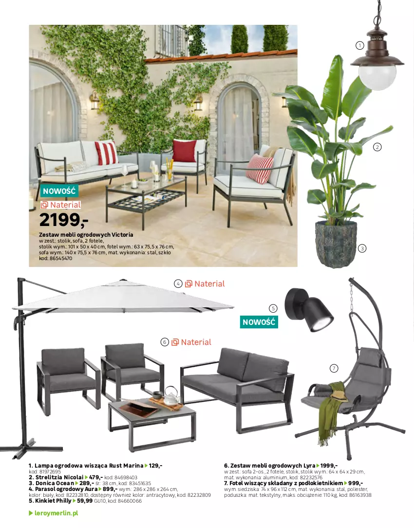 Gazetka promocyjna Leroy Merlin - Gazetka Leroy Merlin - ważna 03.04 do 31.08.2024 - strona 18 - produkty: Fa, Fotel, Lampa, Parasol, Poduszka, Rust, Ser, Sofa, Stolik