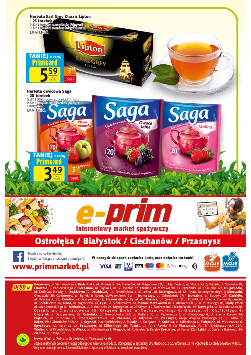 Gazetka promocyjna Prim Market - ważna 12.01 do 18.01.2023 - strona 16 - produkty: Earl Grey, Fa, Herbata, Herbata owocowa, Lipton, Saga, Torebka