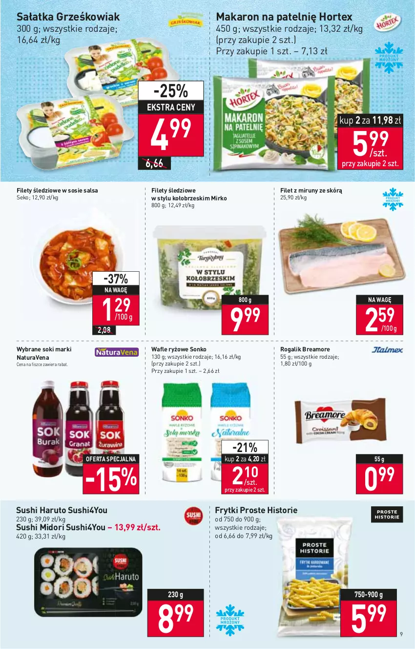 Gazetka promocyjna Stokrotka - Supermarket - ważna 23.02 do 02.03.2022 - strona 9 - produkty: Frytki, Hortex, Makaron, Rogal, Ryż, Sałat, Sałatka, Salsa, SEKO, Sok, Sonko, Sos, Sushi, Wafle