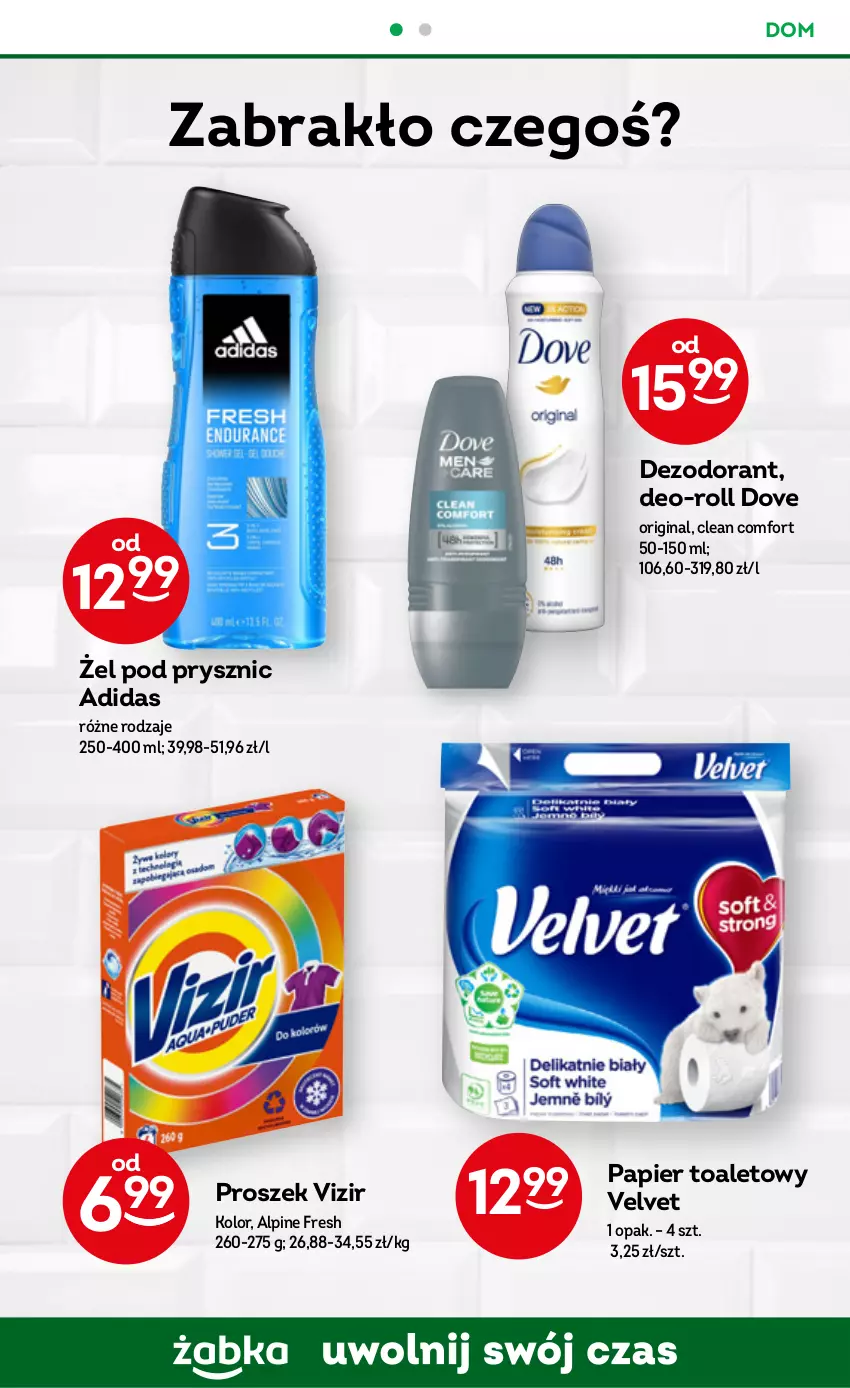 Gazetka promocyjna Żabka - ważna 19.07 do 01.08.2023 - strona 56 - produkty: Adidas, Dezodorant, Dove, Gin, Papier, Papier toaletowy, Velvet, Vizir