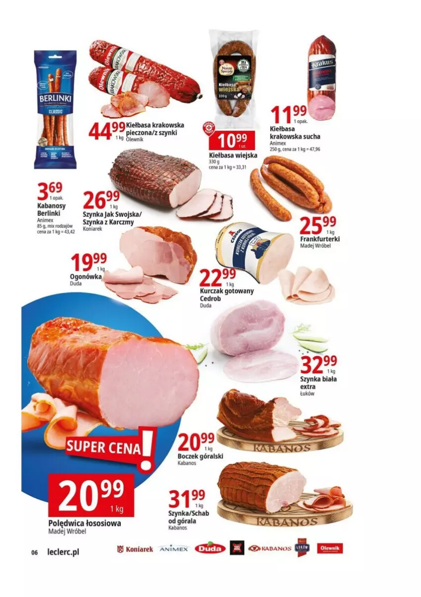 Gazetka promocyjna E Leclerc - ważna 19.12 do 30.12.2023 - strona 13 - produkty: Boczek, Duda, Frankfurterki, Kabanos, Kiełbasa, Kiełbasa krakowska, Kiełbasa wiejska, Kurczak, Kurczak gotowany, Madej Wróbel, Polędwica, Sos, Szynka