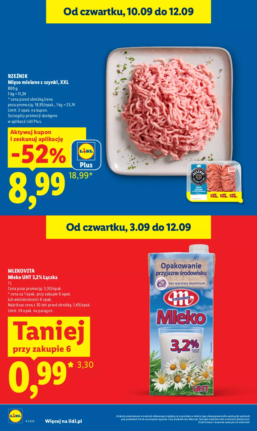 Gazetka promocyjna Lidl - Gazetka ważna od 10.09 do 12.09 - ważna 10.09 do 12.09.2026 - strona 10 - produkty: Mięso, Mięso mielone, Mięso mielone z szynki, Mleko, Mlekovita