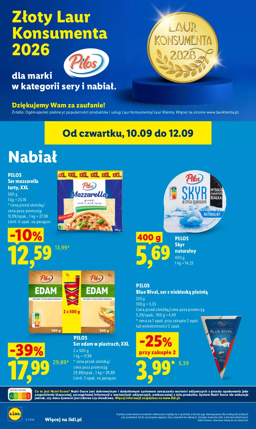 Gazetka promocyjna Lidl - Gazetka ważna od 10.09 do 12.09 - ważna 10.09 do 12.09.2026 - strona 52 - produkty: Edam, Fa, Laur, Mozzarella, Pilos, Ser