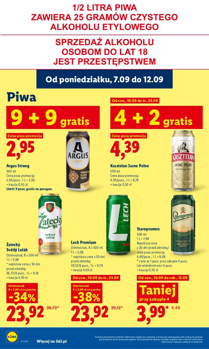 Gazetka promocyjna Lidl - Gazetka ważna od 10.09 do 12.09 - ważna 10.09 do 12.09.2026 - strona 64 - produkty: Gra, Kasztelan, Lech Premium, Piwa