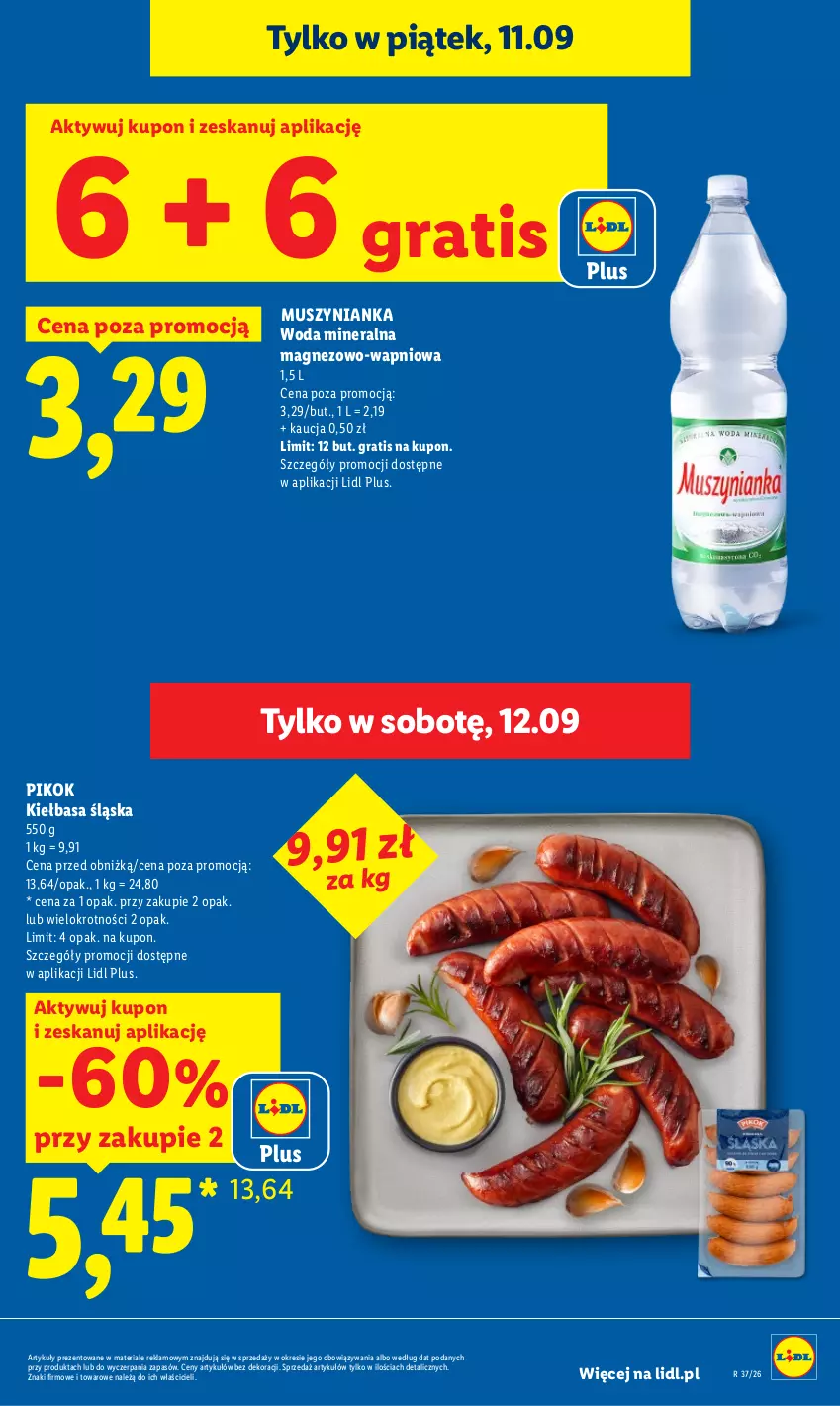 Gazetka promocyjna Lidl - Gazetka ważna od 10.09 do 12.09 - ważna 10.09 do 12.09.2026 - strona 7 - produkty: Gra, Kiełbasa, Kiełbasa śląska, Magnez, Mus, Muszynianka, PIKOK, Woda, Woda mineralna