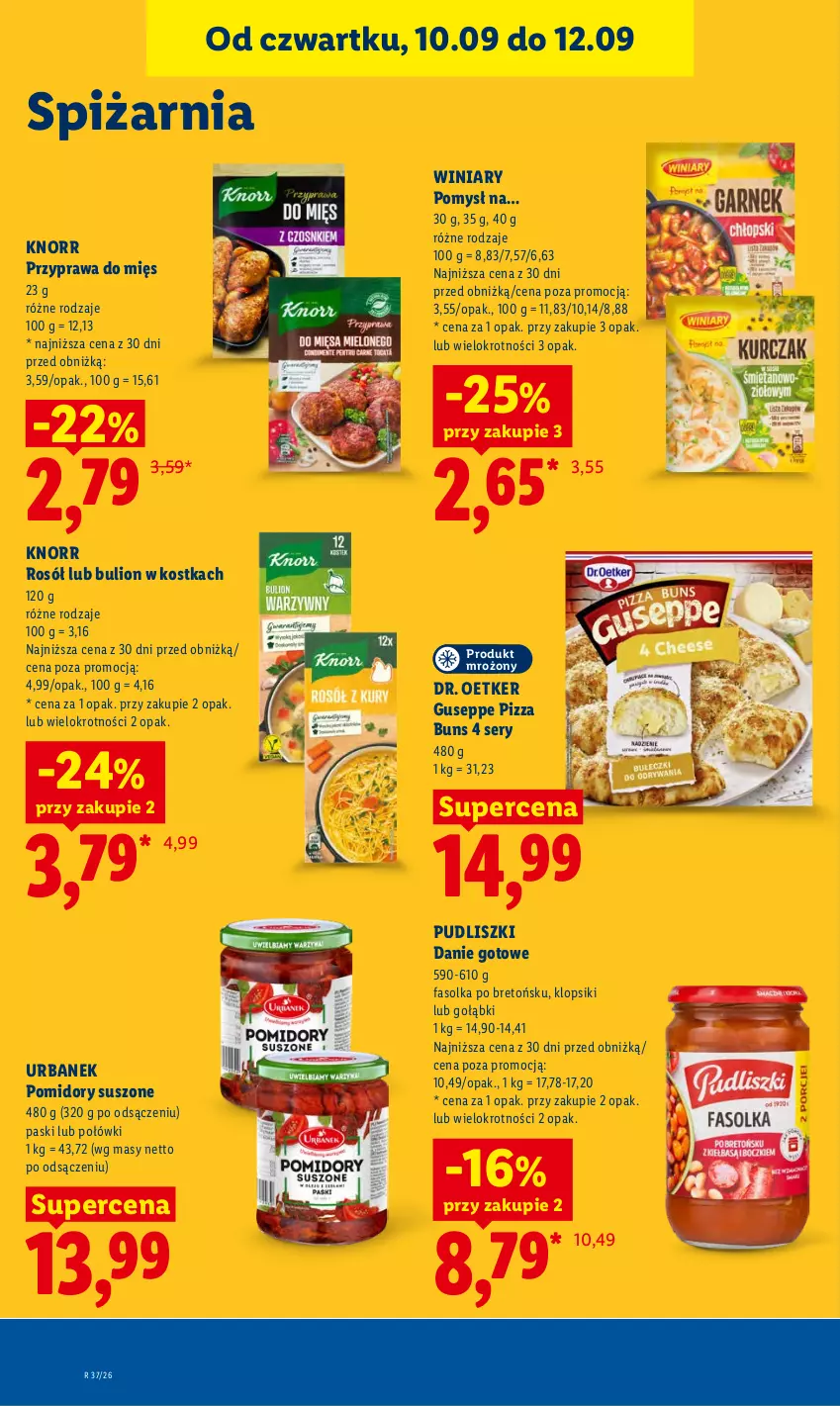 Gazetka promocyjna Lidl - Gazetka ważna od 10.09 do 12.09 - ważna 10.09 do 12.09.2026 - strona 74 - produkty: Bulion, Danie gotowe, Dr. Oetker, Fa, Klopsiki, Knorr, Lion, Pizza, Pomidory, Pudliszki, Rosół, Ser, Winiary