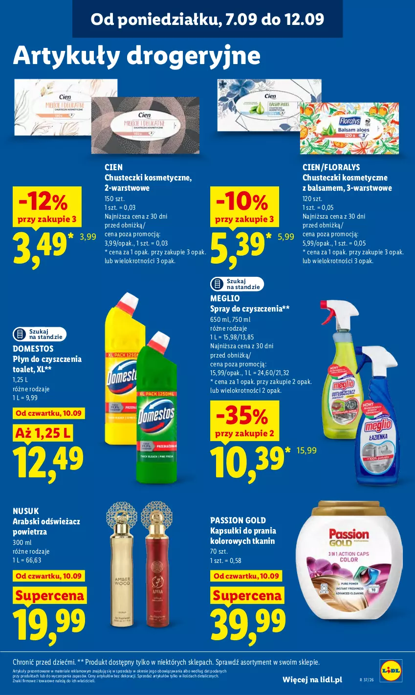 Gazetka promocyjna Lidl - Gazetka ważna od 10.09 do 12.09 - ważna 10.09 do 12.09.2026 - strona 81 - produkty: Chusteczki, Chusteczki kosmetyczne, Domestos, Flora, Kapsułki do prania, Odświeżacz powietrza, Spray do czyszczenia