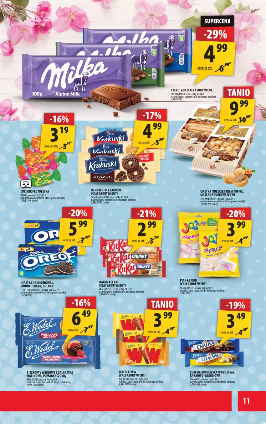 Gazetka promocyjna Arhelan - Gazetka - ważna 18.07 do 27.07.2025 - strona 11 - produkty: Baton, Biszkopty, Chałwa, Ciastka, Cukier, Czekolada, Gala, Gin, Herbatniki, Kakao, Kit Kat, Krakus, Krakuski, Oreo, Rurki, Wawel