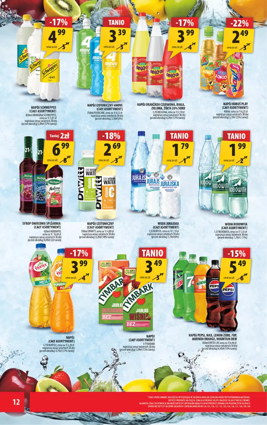 Gazetka promocyjna Arhelan - Gazetka - ważna 18.07 do 27.07.2025 - strona 12 - produkty: Gin, Hellena, Herbapol, Hortex, Kubuś, Mirinda, Napój, Napój izotoniczny, Oranżada, Pepsi, Rum, Schweppes, Ser, Sok, Syrop, Tymbark, Woda