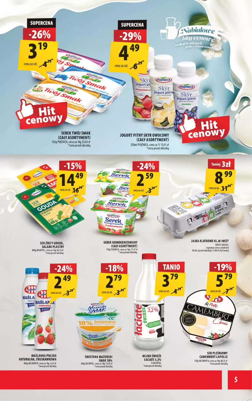 Gazetka promocyjna Arhelan - Gazetka - ważna 18.07 do 27.07.2025 - strona 5 - produkty: Camembert, Gouda, Isla, Jogurt, Jogurt pitny, Maślanka, Mleko, Piątnica, Salami, Ser, Ser pleśniowy, Serek, Serek homogenizowany